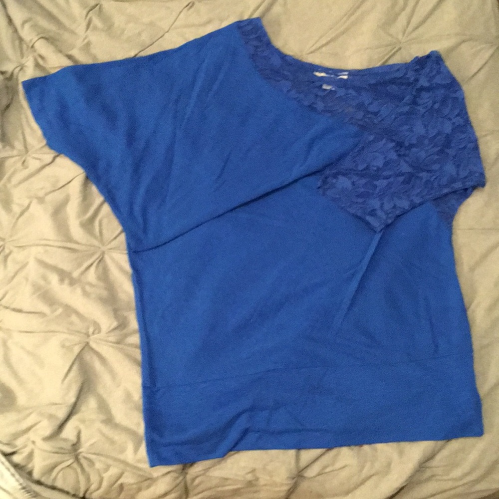 Fancy royal blue lace sleeve shirt